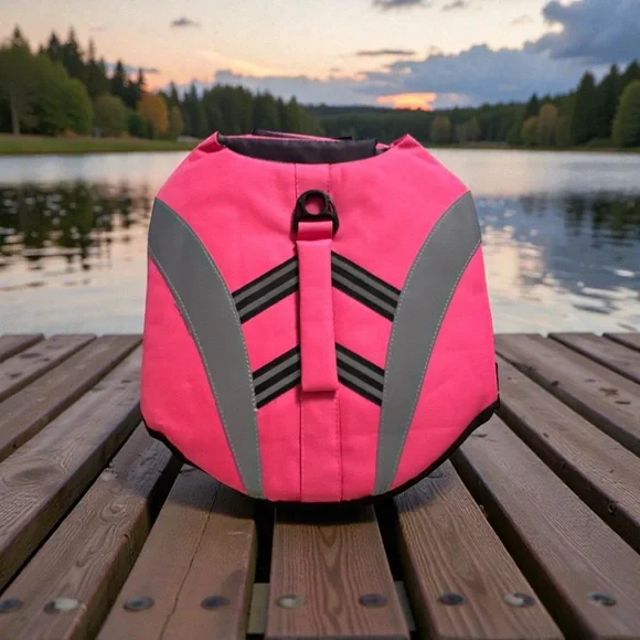 Vibrant Pink and Gray Dog Life Vest - Picture 4 of 7